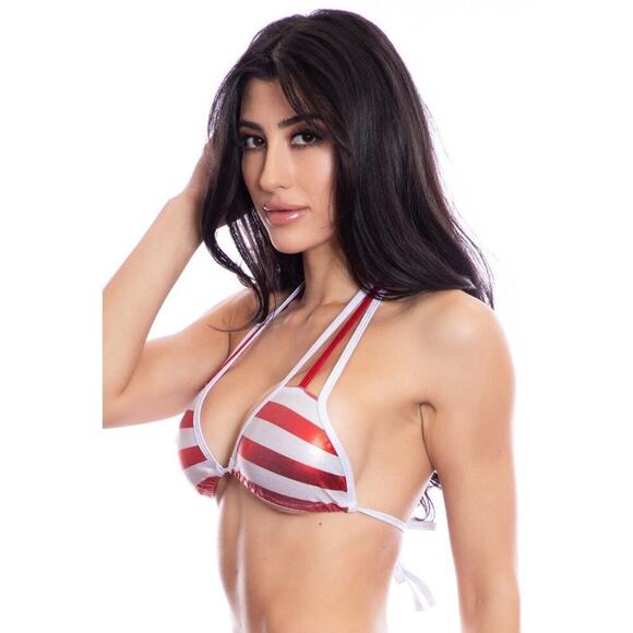 🦋B2G1🦋MIDNIGHT BALLERINA Candy Cane 3 Strap Curved Tri-Top | ONE SIZE Dance Wear - Picture 2 of 5